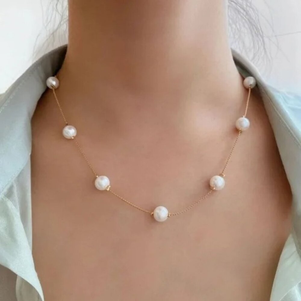 NEW BIG LARGE SIMPLE TRENDY PEARL GOLD CLAVICLE CHOKER CHAIN NECKLACE